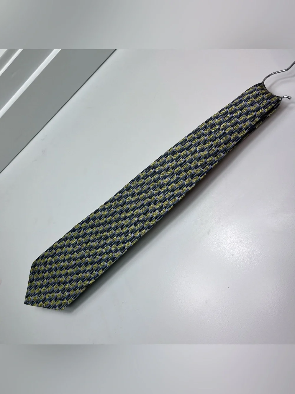 J Garcia Vintage Silk Tie Never Swat A Fly Patterned Yellow and Blue Woven